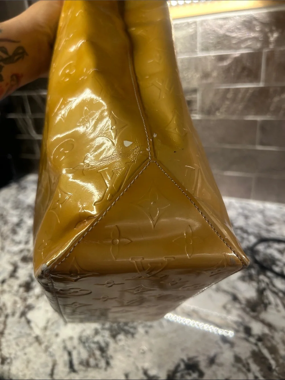 LOUIS VUITTON LV Mustard Monogram Vernis Patent Leather Reade Tote Bag France